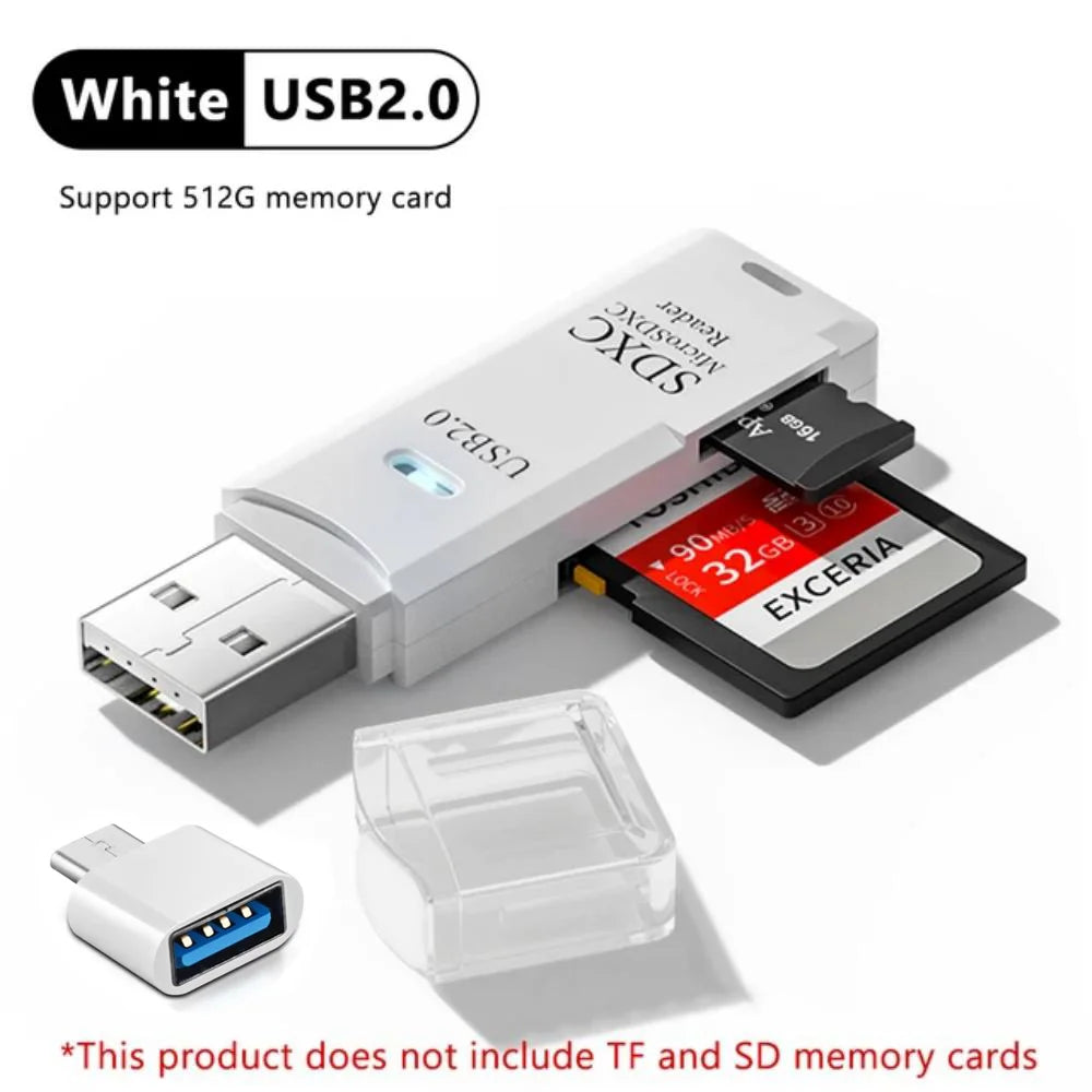 2-in-1 USB Memory Card Reader for SD and TF Cards – White2.0 USB