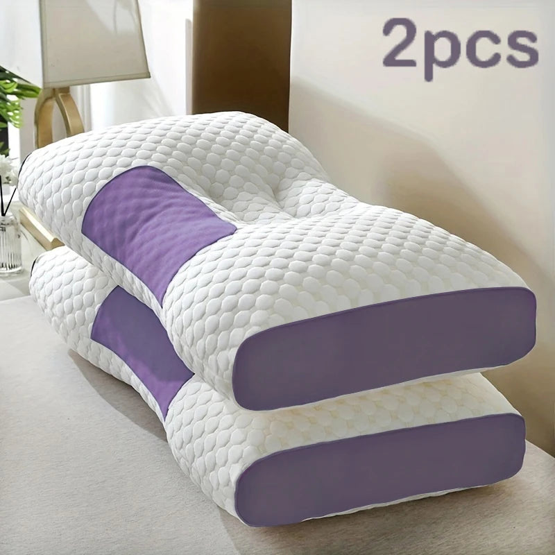 2-Piece Ergonomic Contour Massage Bed Pillows, 48 x 74 cm – Purple 2pcs