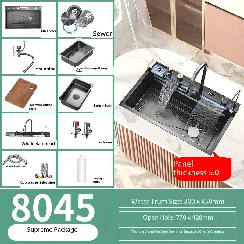 304 Stainless Steel Single Bowl Kitchen Sink with Digital Display and Faucet – 8045-right
