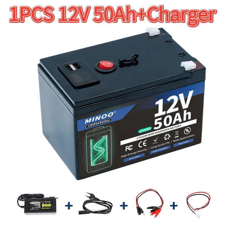 12V LiFePO4 Battery Pack, 50Ah–300Ah Capacity with 300A BMS – 1PCS 12V 50Ah Charge