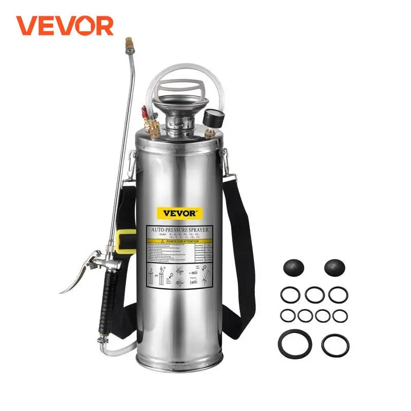 Stainless steel pressure sprayer with wand and spare washers