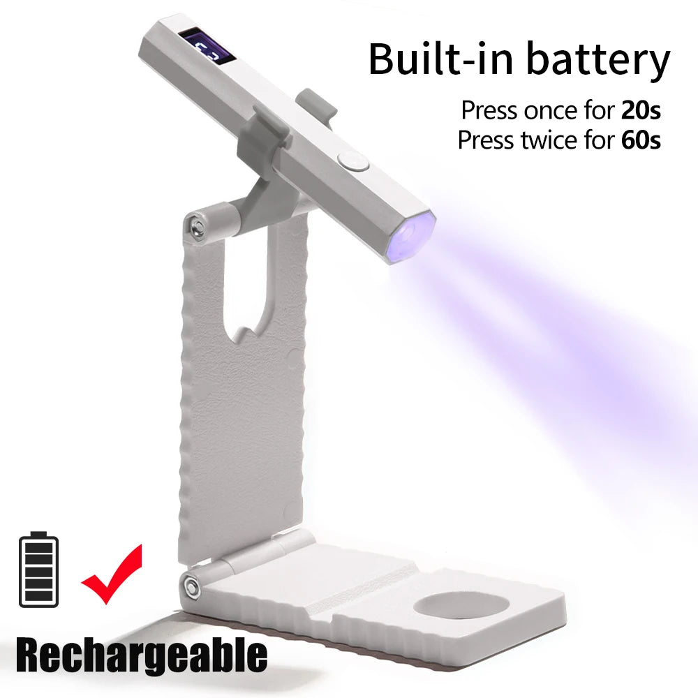 Rechargeable LED UV Nail Lamp with 12W Power and Adjustable Stand – White With stand