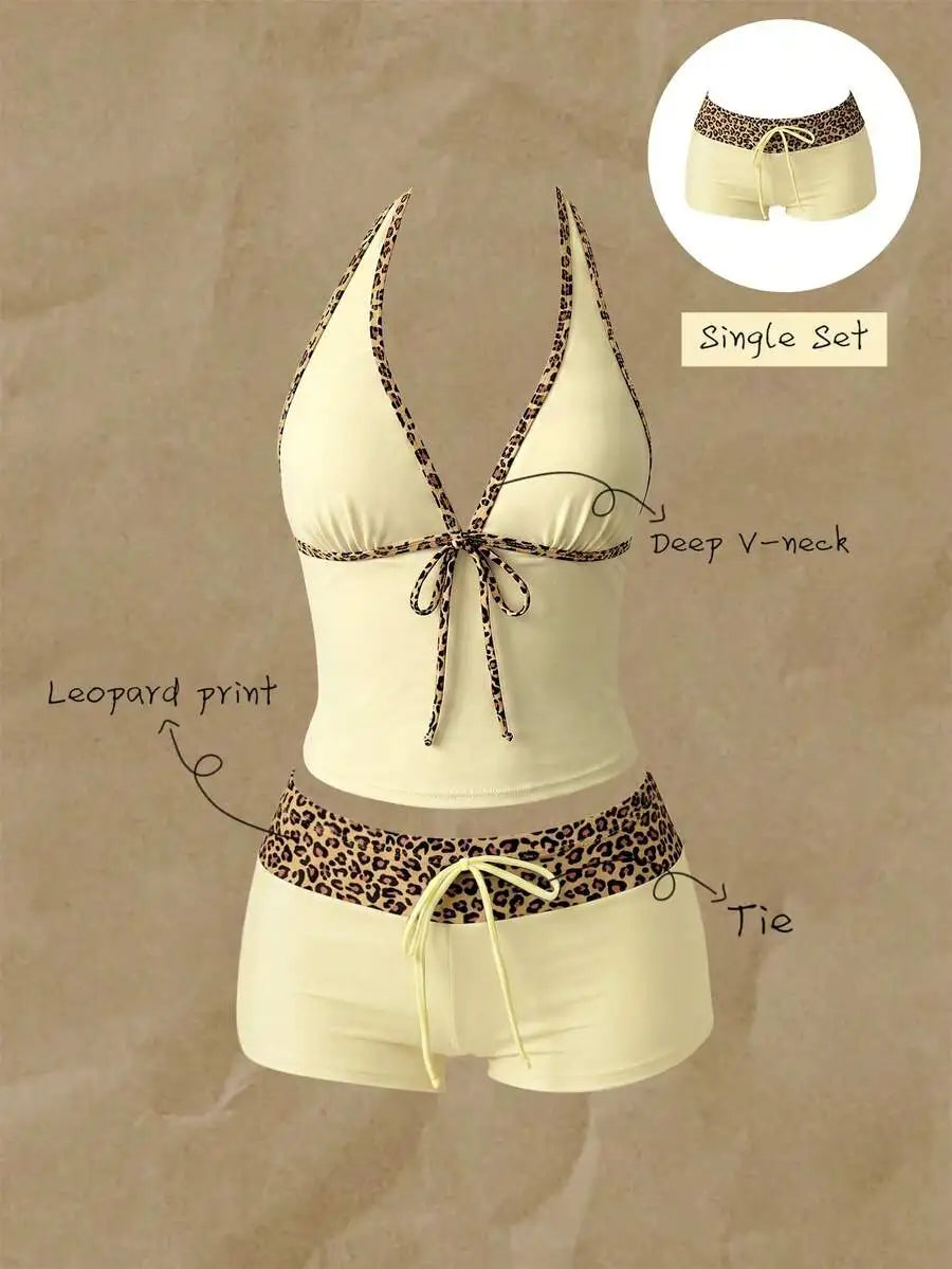Women High Waist Leopard Print Bikini Bottom with Drawstring – Multicolor-2