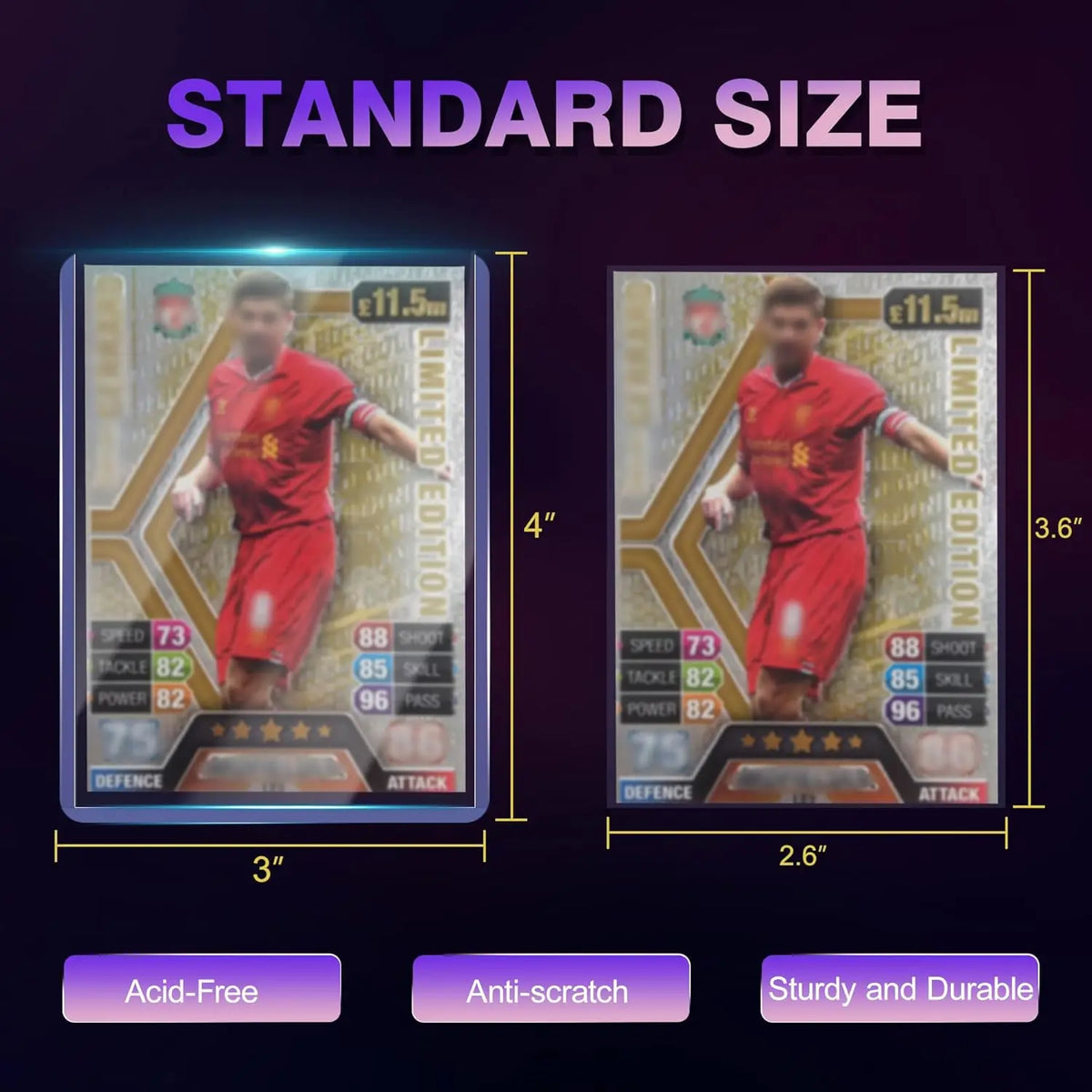 Comparison of standard size card sleeve dimensions with product features