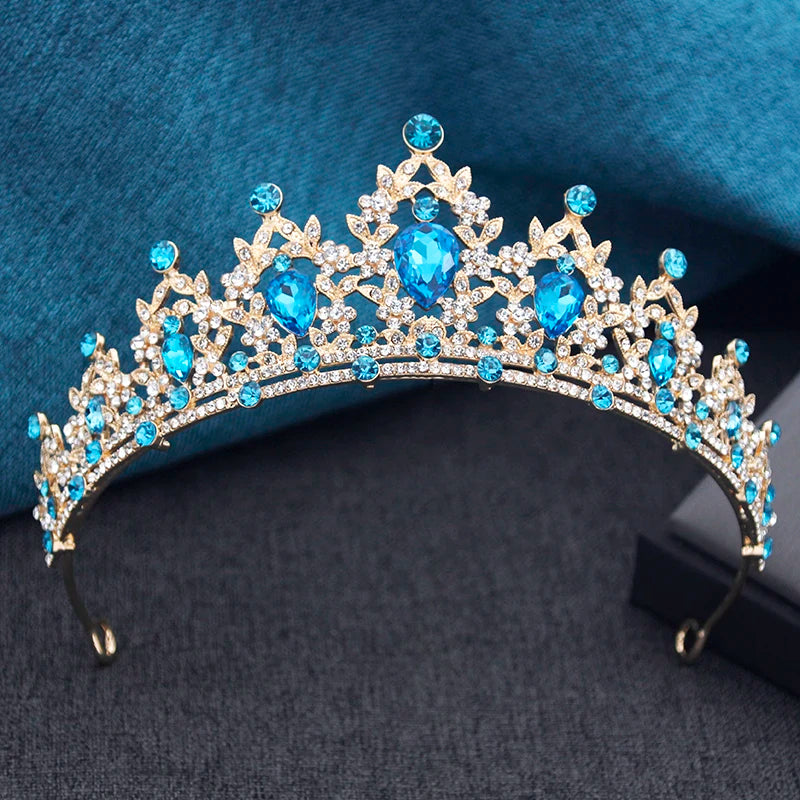 Princess Crown Bridal Tiara with Rhinestones, 13.5 cm Diameter – Sky Blue