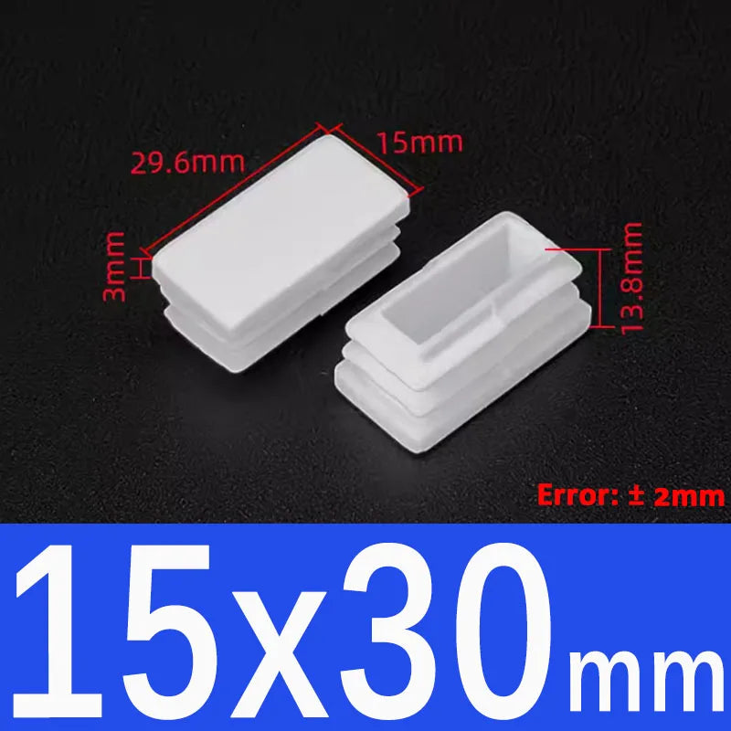 White Plastic Square/Rectangle Furniture Tube Plug End Cap – 15x30mm
