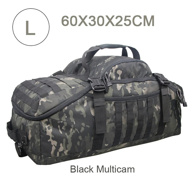 3-Way Waterproof Travel Duffle Bag - Backpack, Shoulder & Carry Bag – L Black Camo