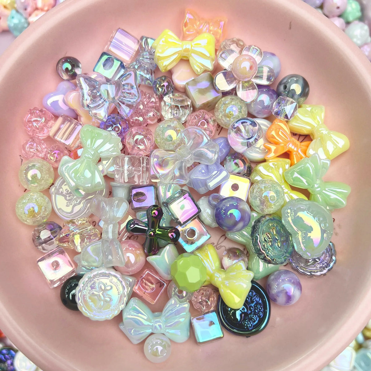 20g Y2K Acrylic Mixed Bowknot, Flower, and Heart Beads for DIY Jewelry – Mix