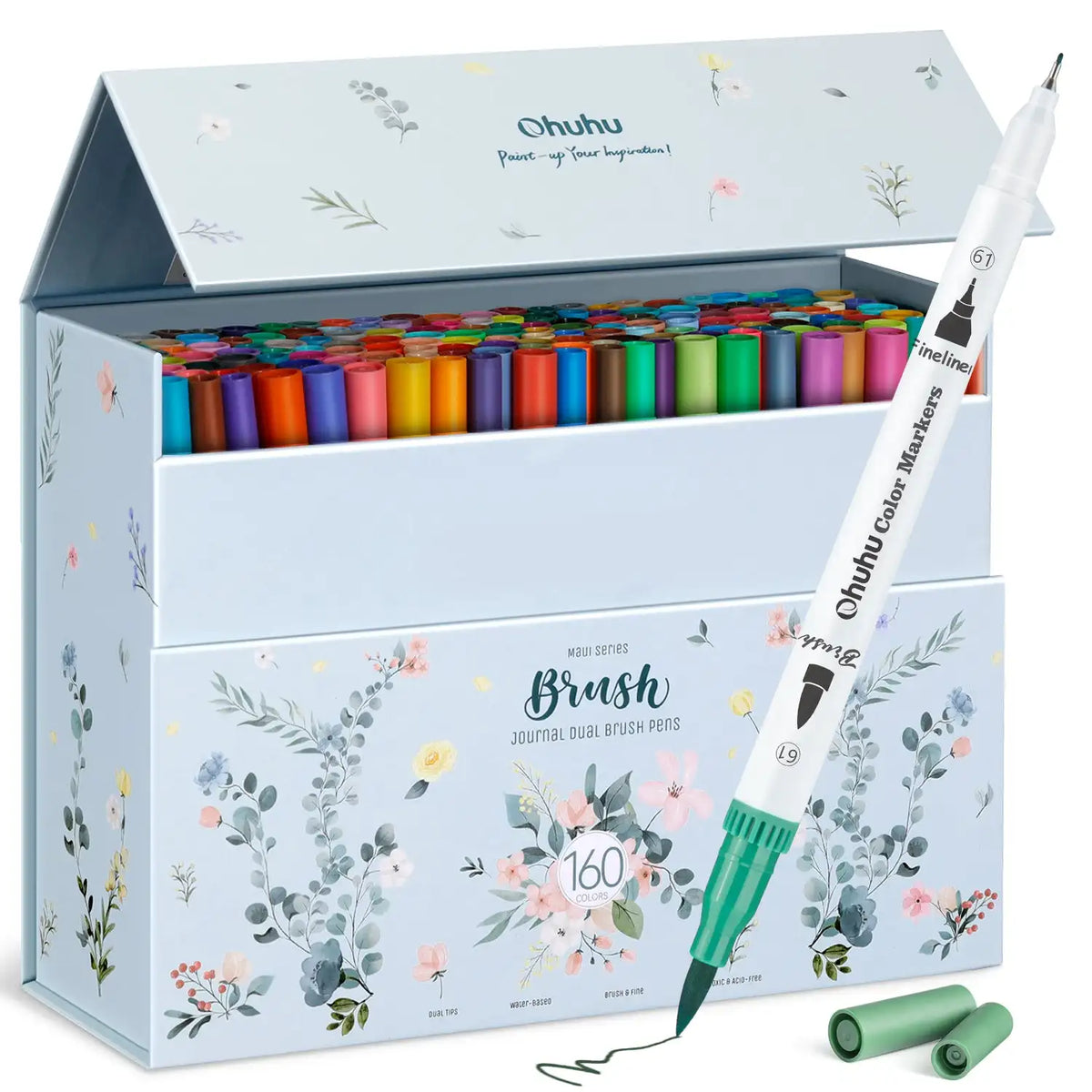 Ohuhu Dual Tip Art Markers with Brush and Fine Tips, 36–160 Colors – 160 Basic Colors