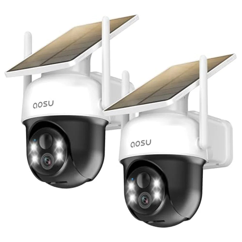 AOSU 3MP Solar Security Camera, 5000mAh Battery, Wireless PTZ CCTV – 2pcs