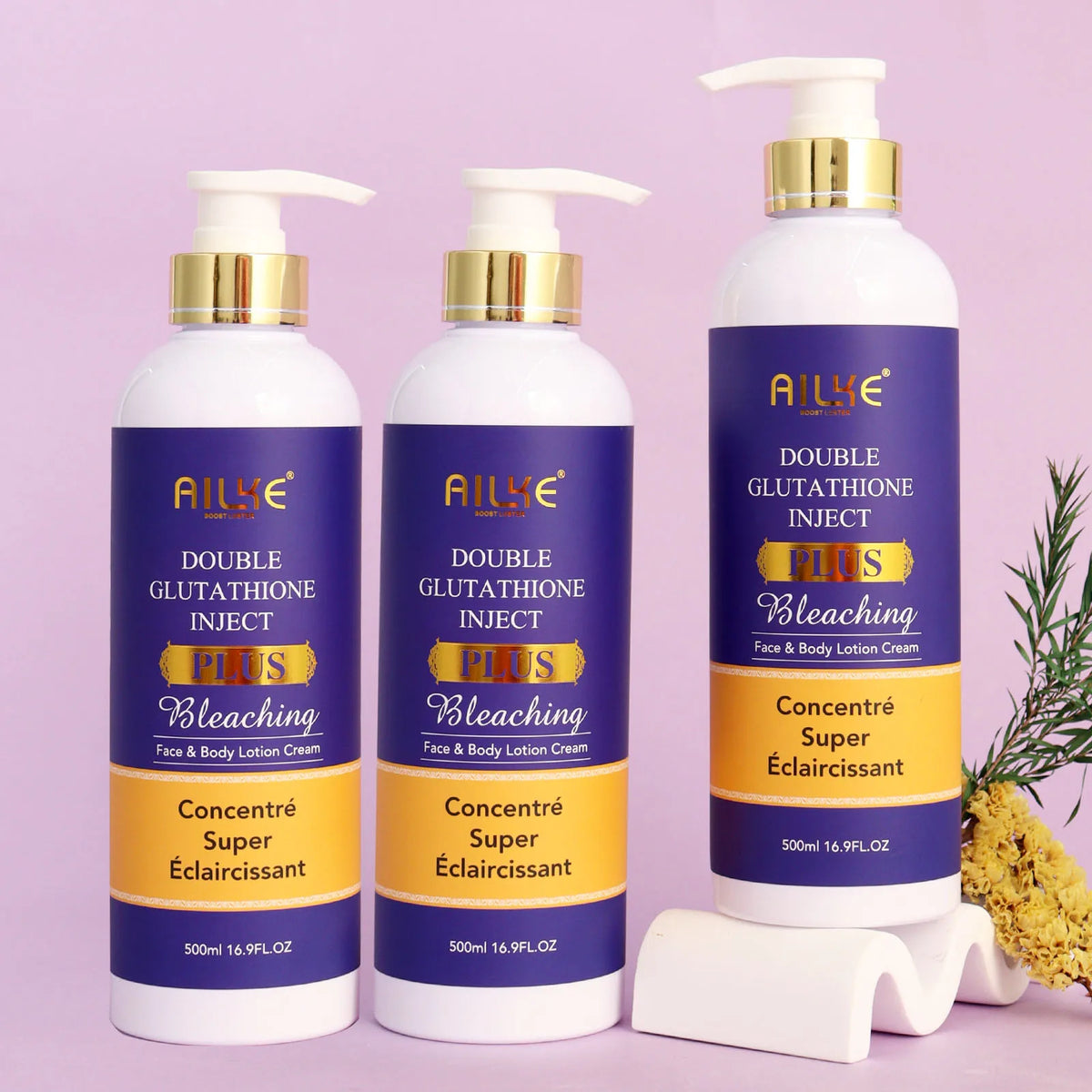Ailke Double Glutathione Whitening Serum and Lotion Set, 120ml and 500ml – 3 Bottle Lotion