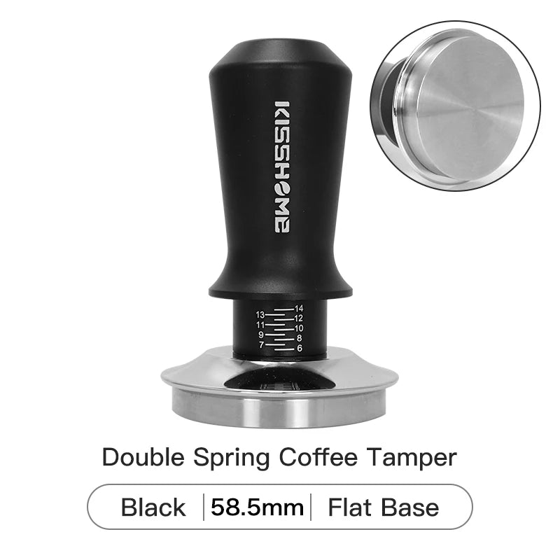 Calibrated Coffee Tamper 30lb Spring for 51mm 53mm 58mm Portafilters – 58.5MM Black Flat