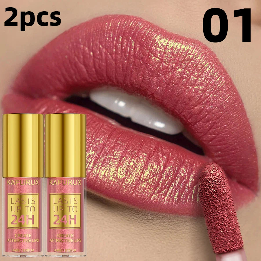 Kafurux Glitter Metallic Lip Glaze Long-Lasting Waterproof Lip Gloss – K7091E 01 2pcs