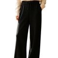 Women's Black Knit Wide Leg Pants, High-Waisted Casual Trousers – Black