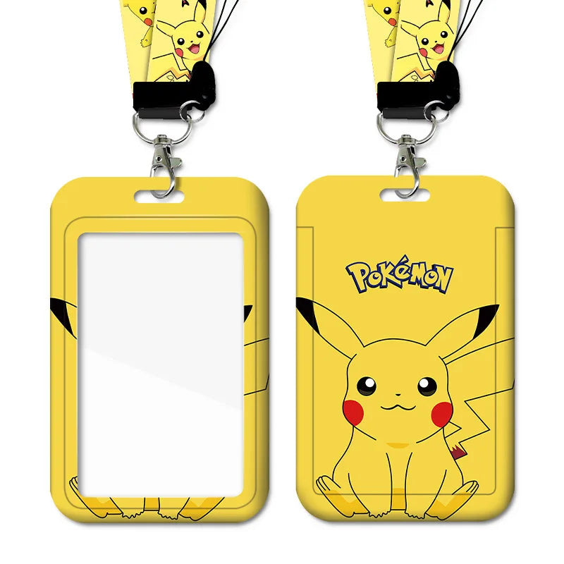 Yellow vertical ID card holder with matching lanyard and character design