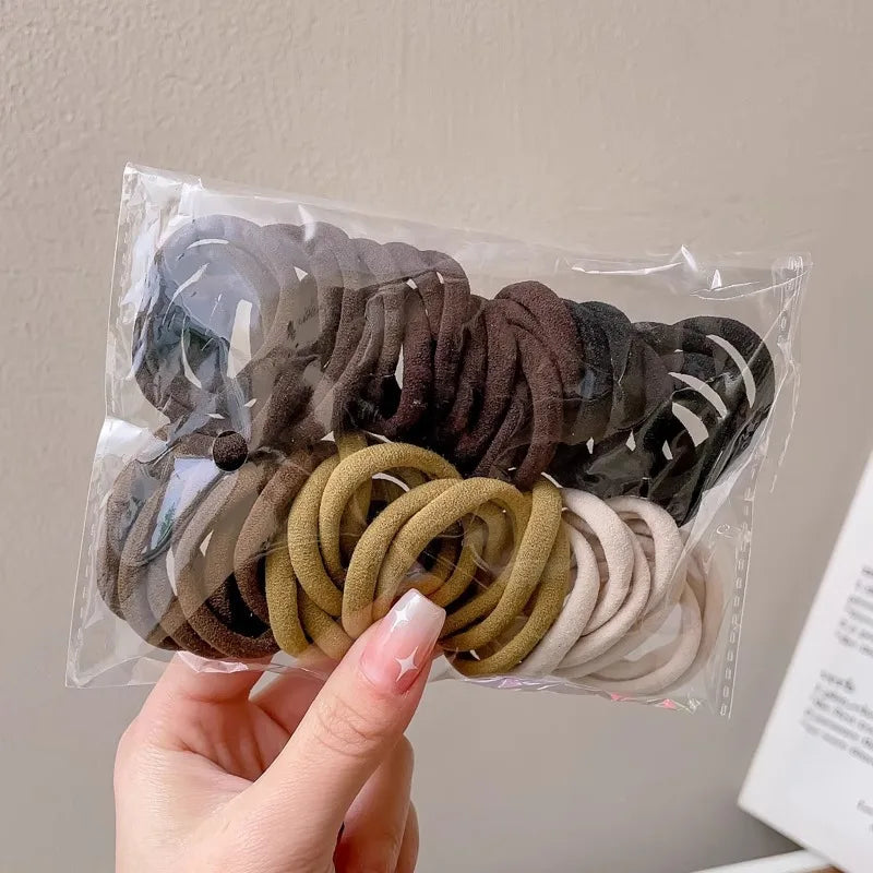 50PCS Seamless Elastic Hair Bands, Cotton Ponytail Holders for Women – G