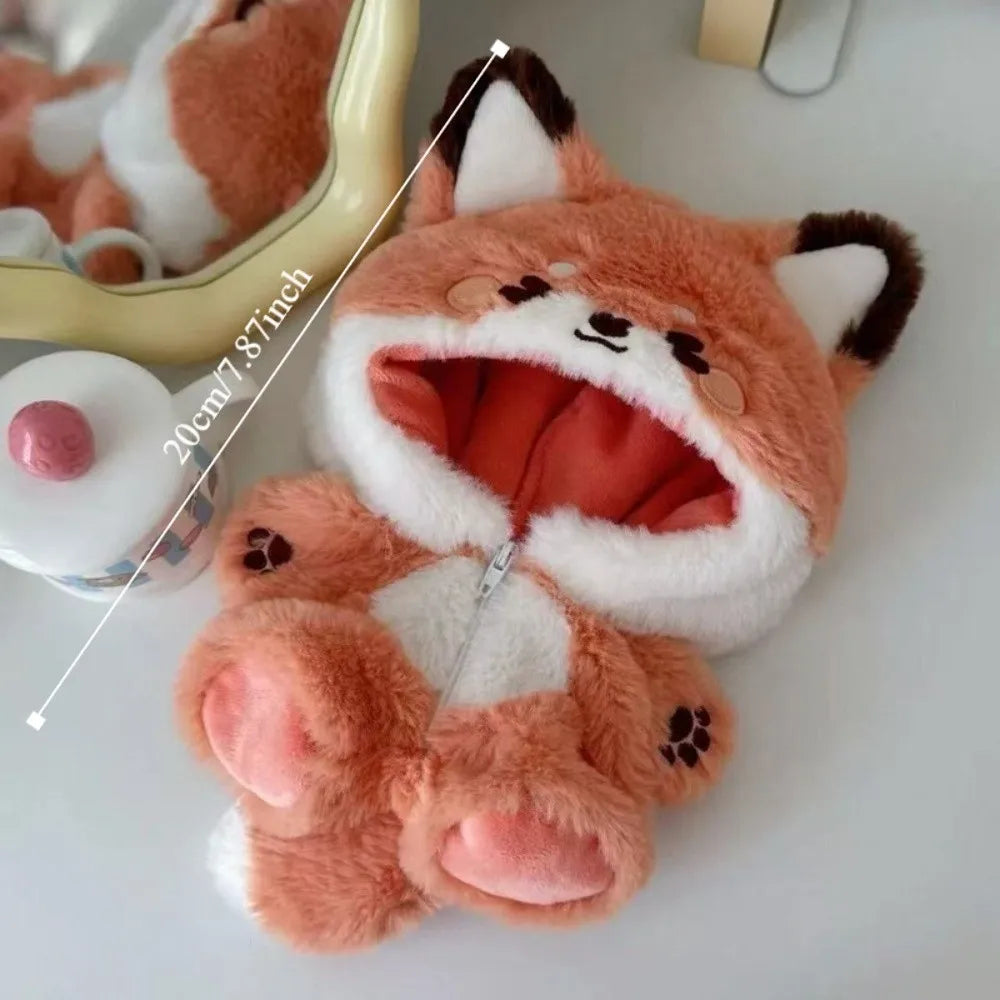 Plush animal fox jumpsuit for 20cm doll with size label
