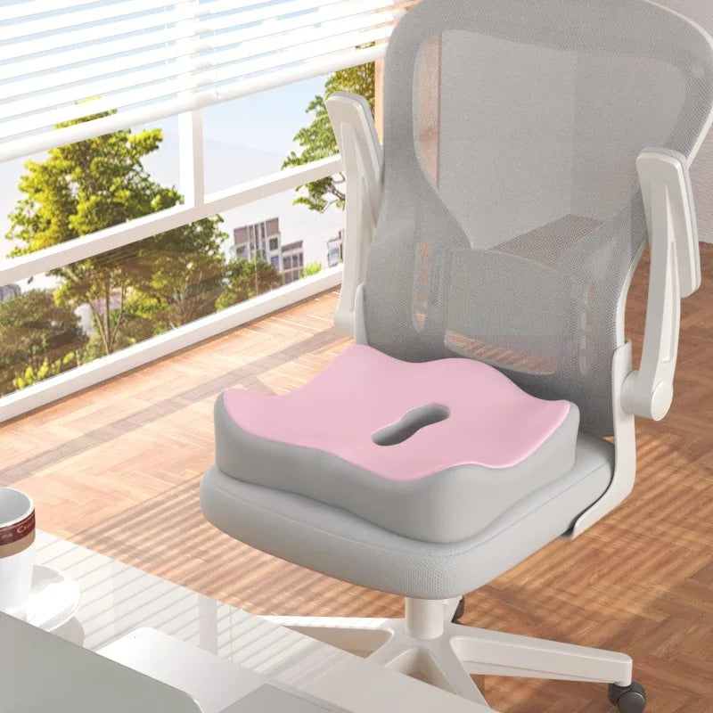 Ergonomic Memory Foam Seat Cushion 3-Zone Lumbar Support – Pink