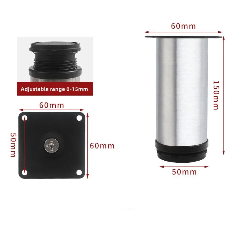 Adjustable Stainless Steel Furniture Legs, 50mm–300mm Cabinet & Sofa Feet – 150mm