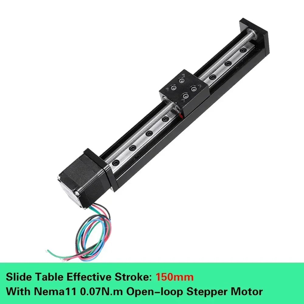 T06 Electric Linear Sliding Table with Nema 11 Stepper Motor, 50-300mm Stroke – 150mm Stroke