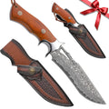 Damascus Utility Knife with 14.5 cm Blade and Wooden Handle – Black