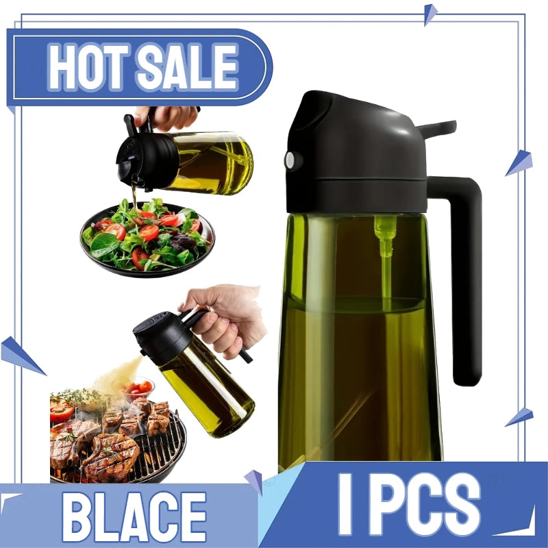 2-in-1 Kitchen Oil Spray Dispenser, 500ml Refillable Spray and Pour Bottle – Upgraded-1PCS-black