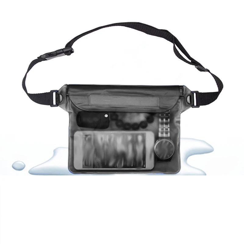 Waterproof Waist and Shoulder Dry Bag - 22 x 14 cm PVC Pouch – Black
