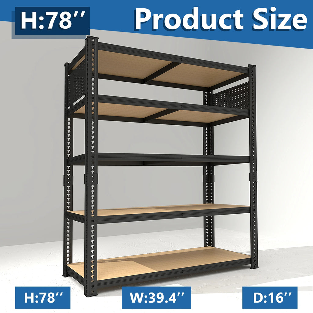 5-Tier Adjustable Metal Shelving Unit with Pegboard Panel System – 78H(With Pegboard)
