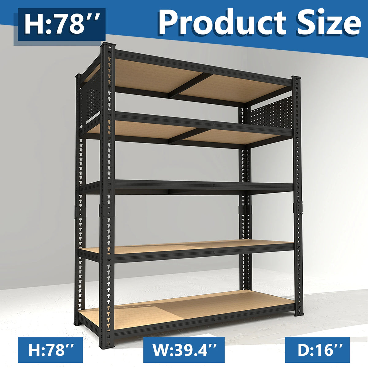 5-Tier Adjustable Metal Shelving Unit with Pegboard Panel System – 78H(With Pegboard)