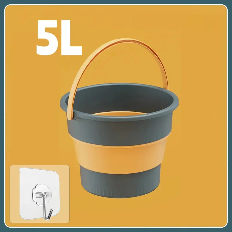 Portable Folding Silicone Bucket 5L, 10L, or 17L for Camping and Fishing – Blue-5L