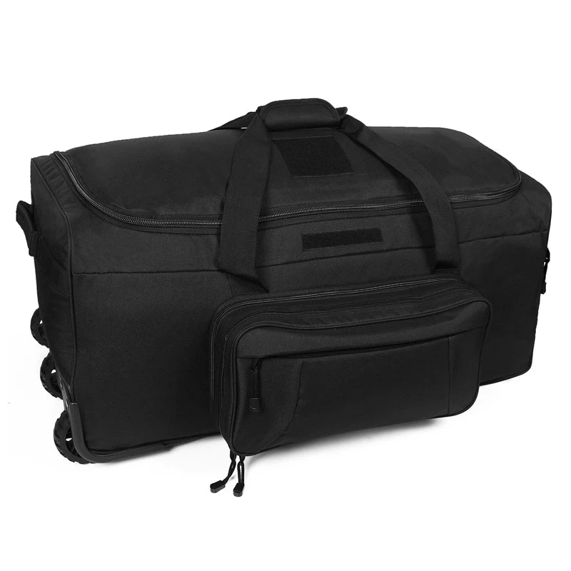 124L Large Tactical Rolling Duffel Bag with Three-Wheel System – Black