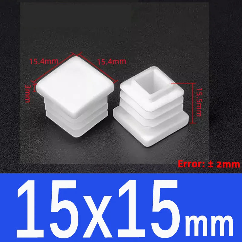 White Plastic Square/Rectangle Furniture Tube Plug End Cap – 15x15mm