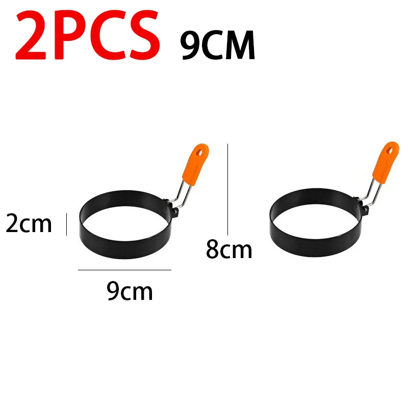 Stainless Steel Fried Egg Ring with Heat-Resistant Foldable Handle – 2pcs-9cm