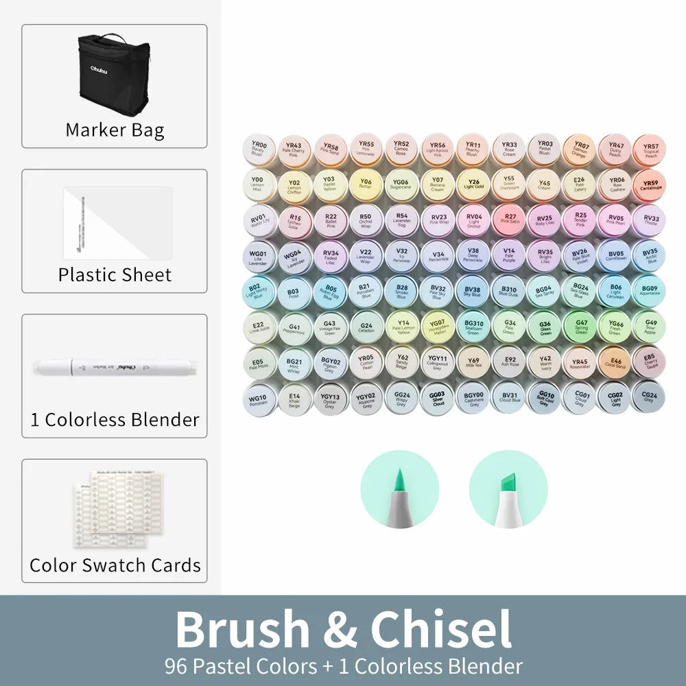 Ohuhu Honolulu Dual-Tip Alcohol Art Marker Set with Carrying Case – 96 Pastel Colors
