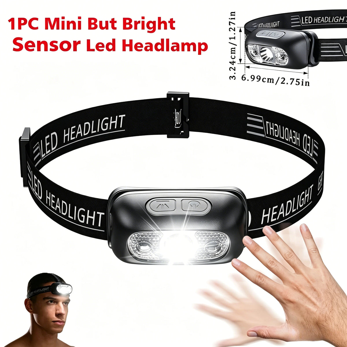 Powerful LED Headlamp IPX4 Waterproof Emergency Head Flashlight 350LM XPE LED Headlamp for Outdoor Fishing Camping Hiking – Sensor Headlamp