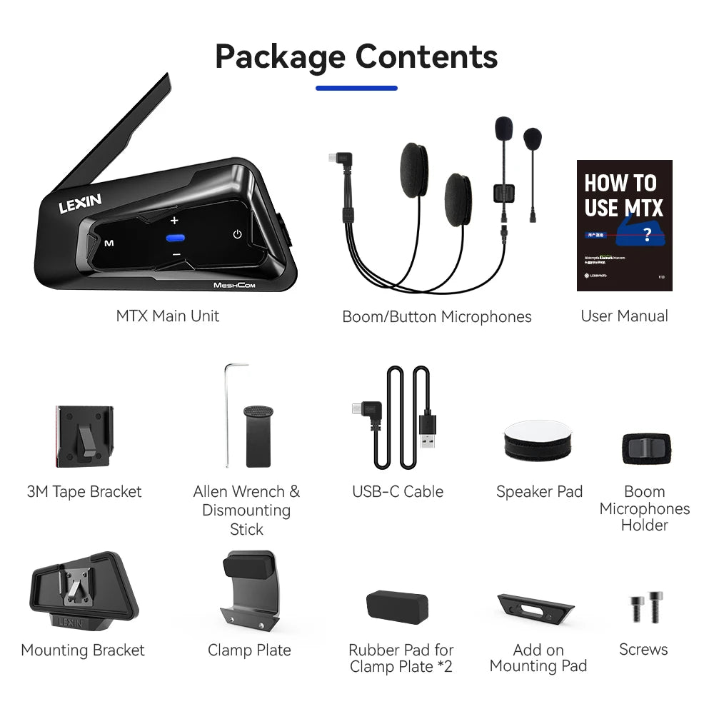 Lexin MeshCom Motorcycle Mesh & Bluetooth Headset Intercom – Lexin MTX 1PCS