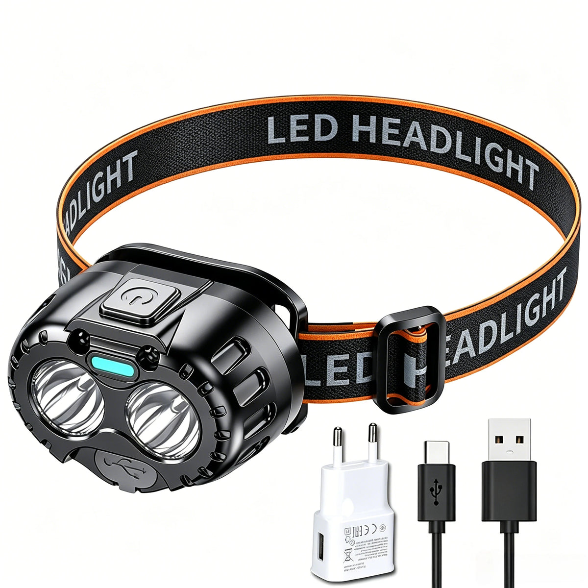 Powerful LED Headlamp IPX4 Waterproof Emergency Head Flashlight 350LM XPE LED Headlamp for Outdoor Fishing Camping Hiking – 1PC with EU Plug