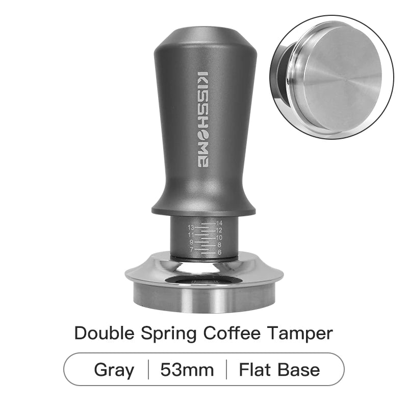 Calibrated Coffee Tamper 30lb Spring for 51mm 53mm 58mm Portafilters – 53MM Grey Flat Base
