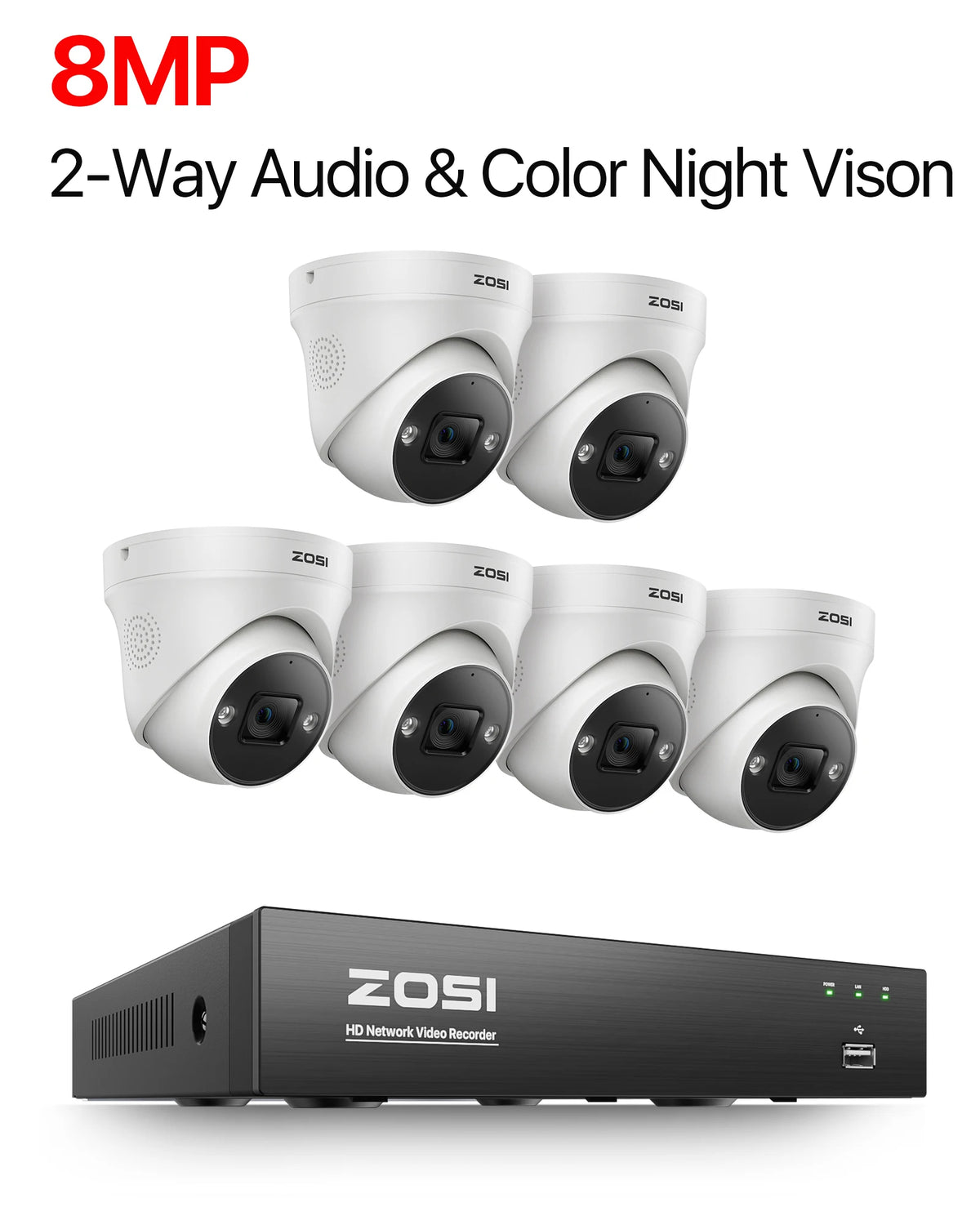 ZOSI 8CH 4K PoE Security Camera System with AI Detection – 6PCS 8MP Cameras