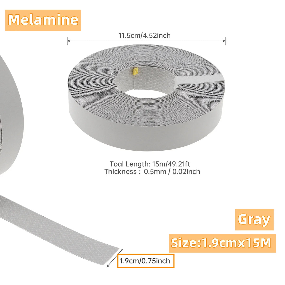 15m Wood Edge Banding Tape, 19mm Width, Hot Melt Adhesive for Furniture – Melamine Gray
