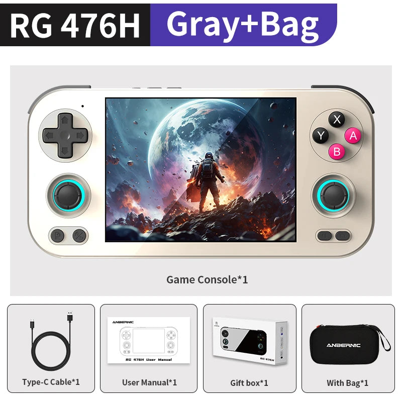 Anbernic RG 476H Android Handheld Game Console, 4.7" 120Hz Touch Display – Gray with Bag