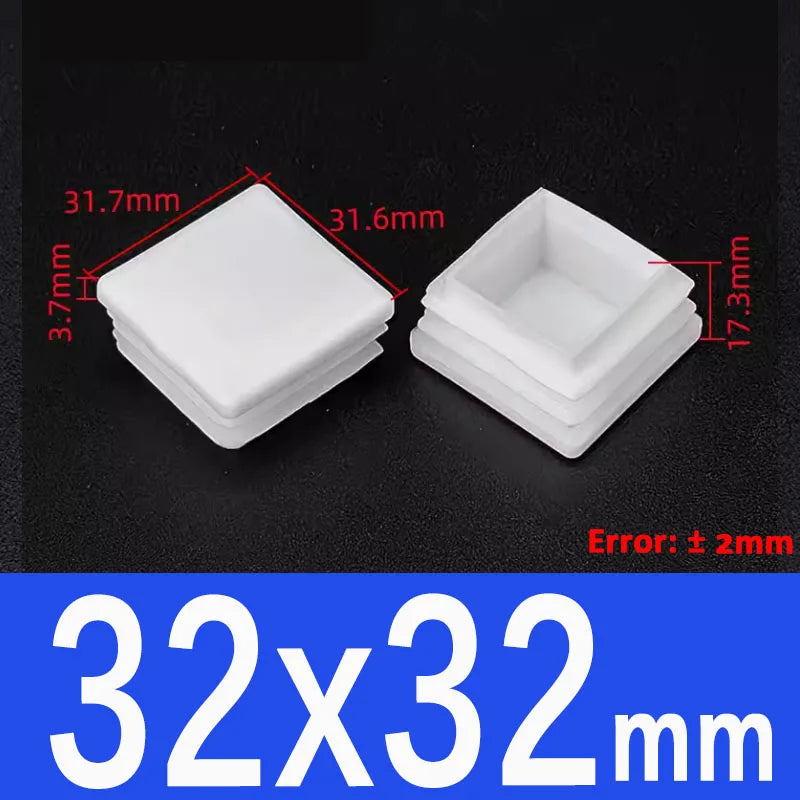 White Plastic Square/Rectangle Furniture Tube Plug End Cap – 32x32mm