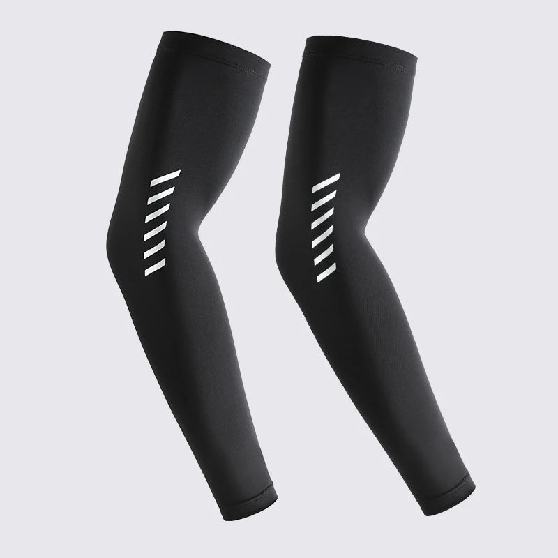 UPF 50+ Men's UV Protective Cooling Ice Silk Arm Sleeves – Stripe-Black