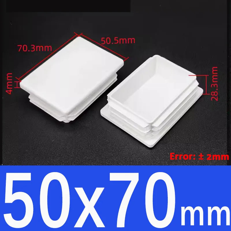 White Plastic Square/Rectangle Furniture Tube Plug End Cap – 50x70mm