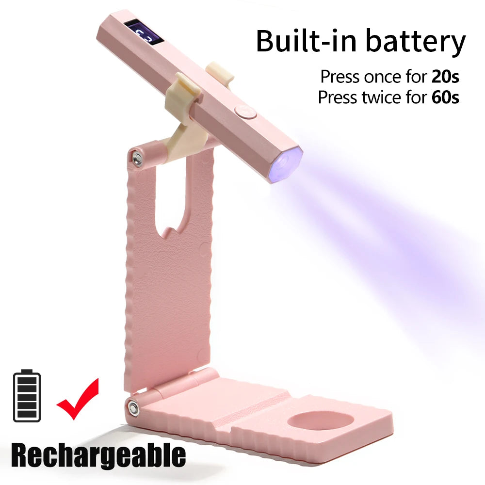 Rechargeable LED UV Nail Lamp with 12W Power and Adjustable Stand – Pink With stand