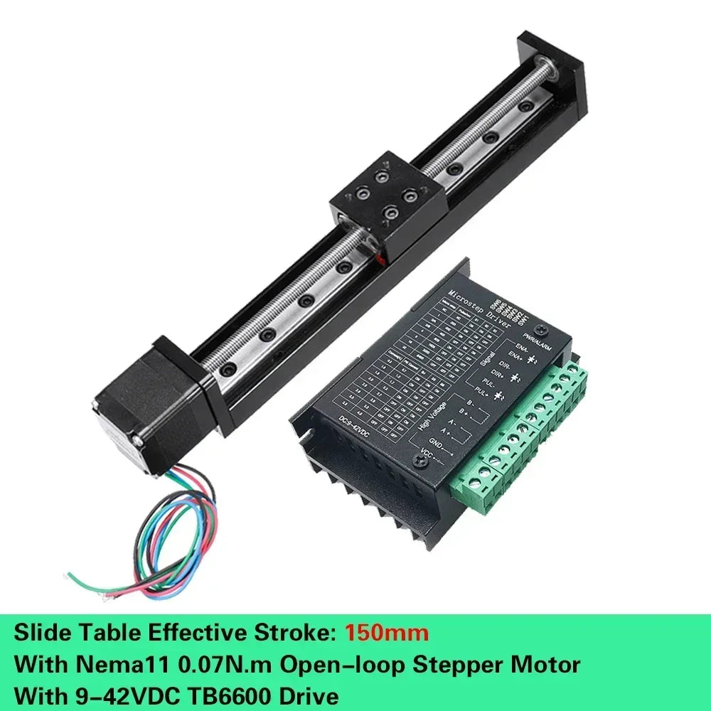 T06 Electric Linear Sliding Table with Nema 11 Stepper Motor, 50-300mm Stroke – 150mm Stroke Driver