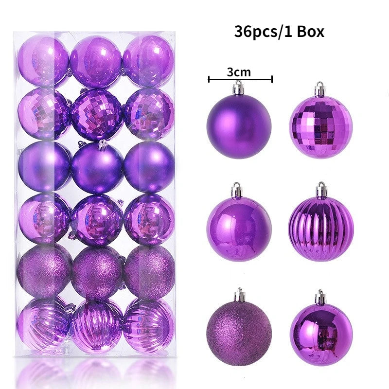 Christmas Tree Ornament Ball Set, 3cm Hanging Decorations (24/36 Pack) – 36pcs Purple