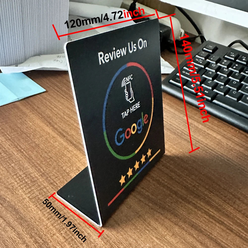 NFC 215 Programmable Google Review Stand and Card for Business – Black-E