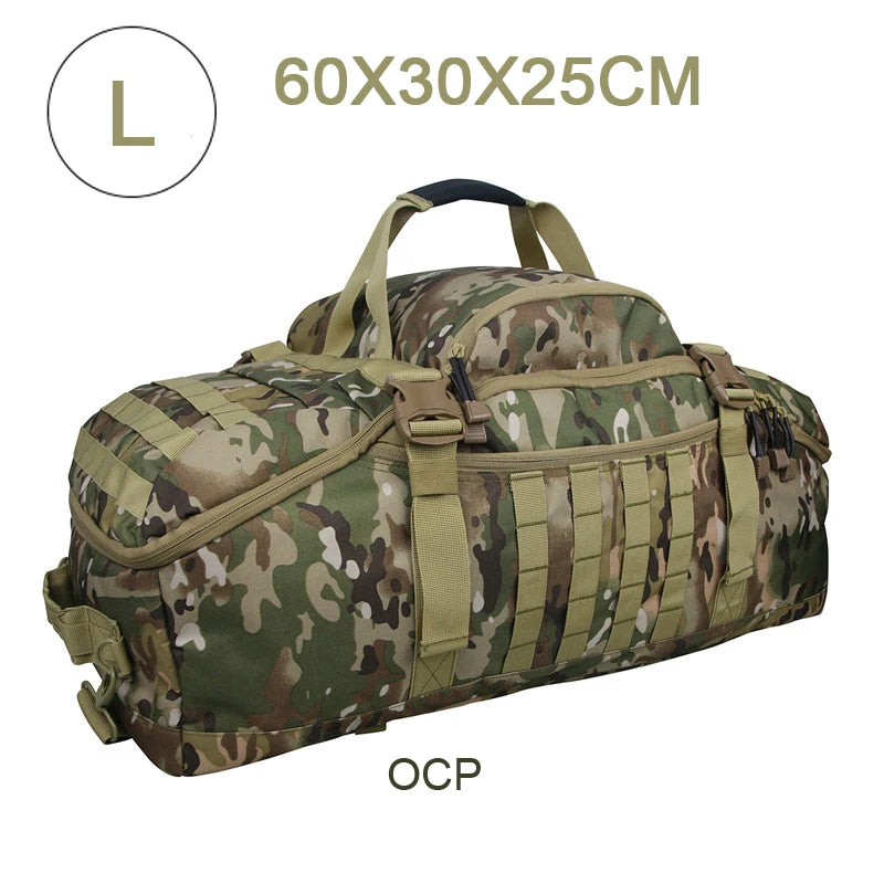 3-Way Waterproof Travel Duffle Bag - Backpack, Shoulder & Carry Bag – L Green Camo