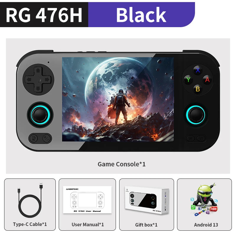 Anbernic RG 476H Android Handheld Game Console, 4.7" 120Hz Touch Display – Black